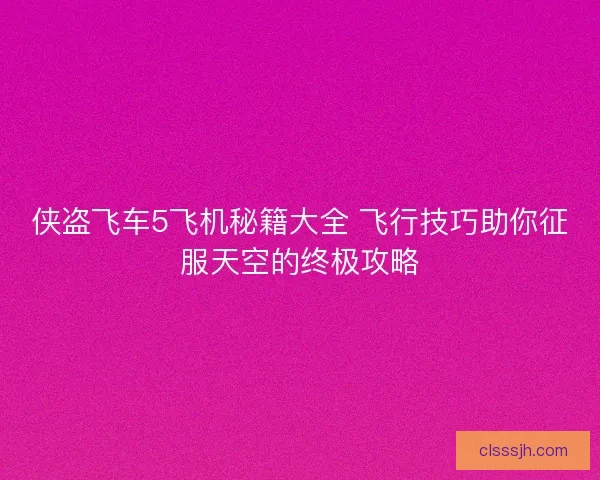 侠盗飞车5飞机秘籍大全 飞行技巧助你征服天空的终极攻略 侠盗飞车5飞机秘籍大全 飞行技巧助你征服天空的终极攻略
